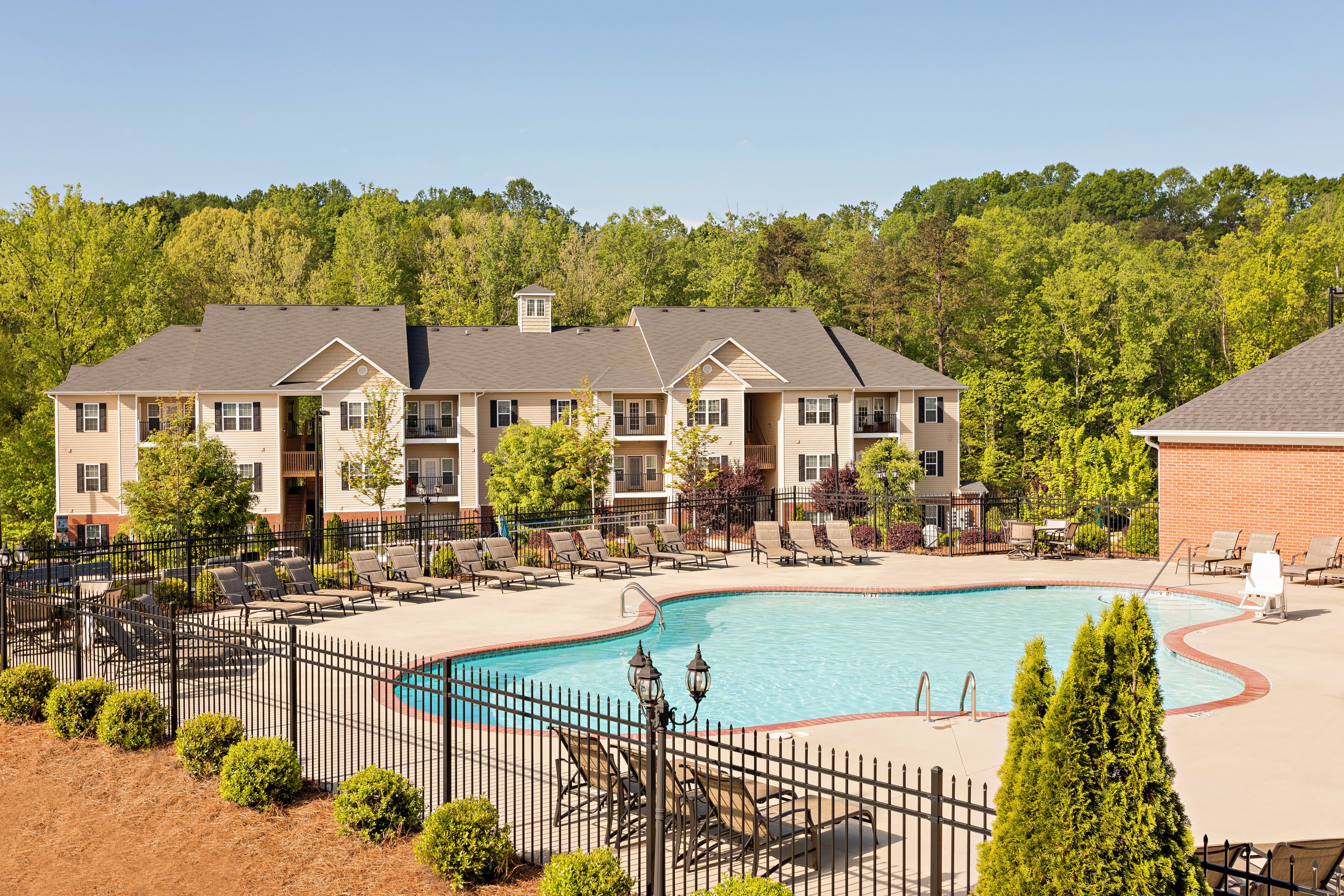 Stafford Place apartment homes and pool from above