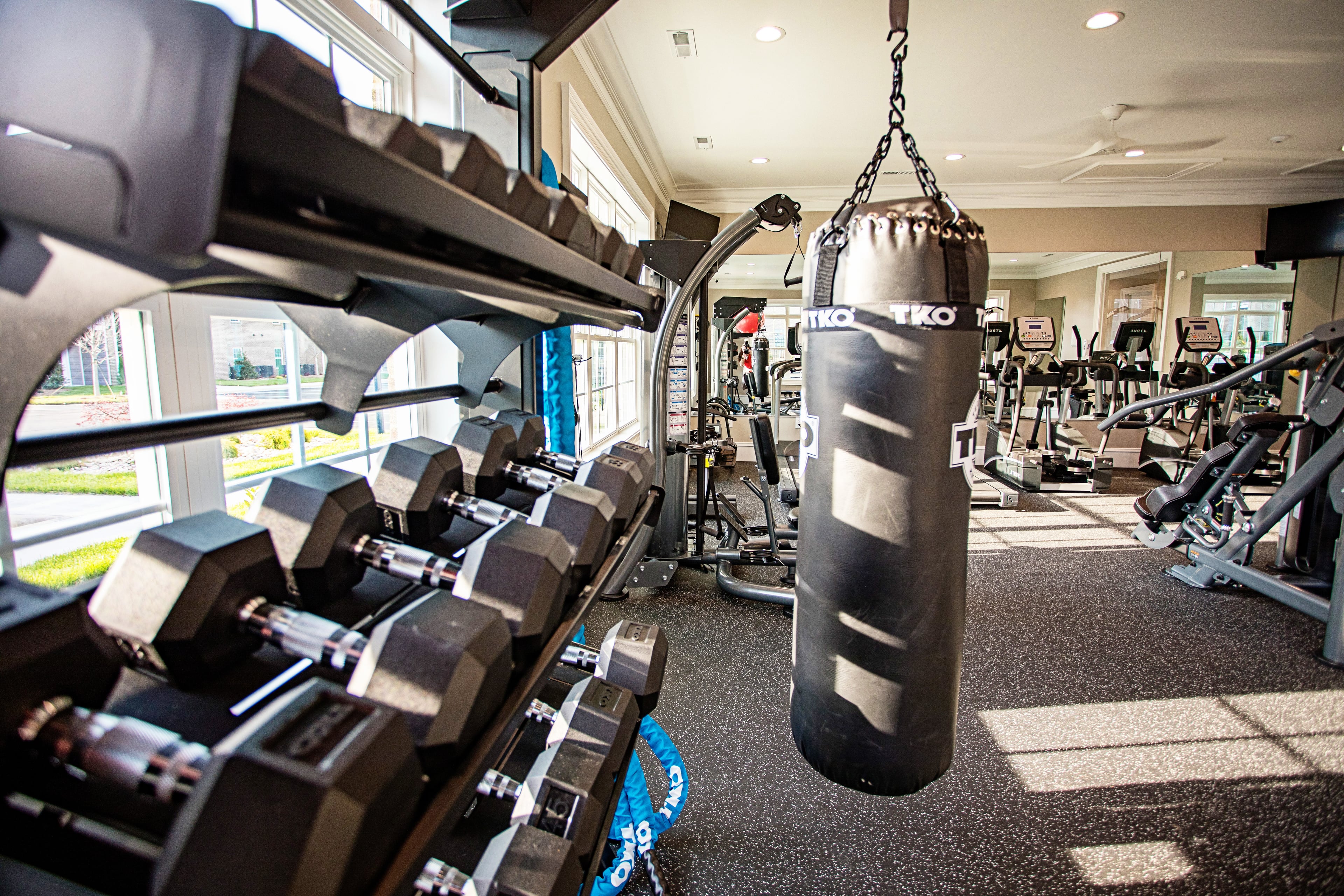 The fitness center at The Grand at Union Cross