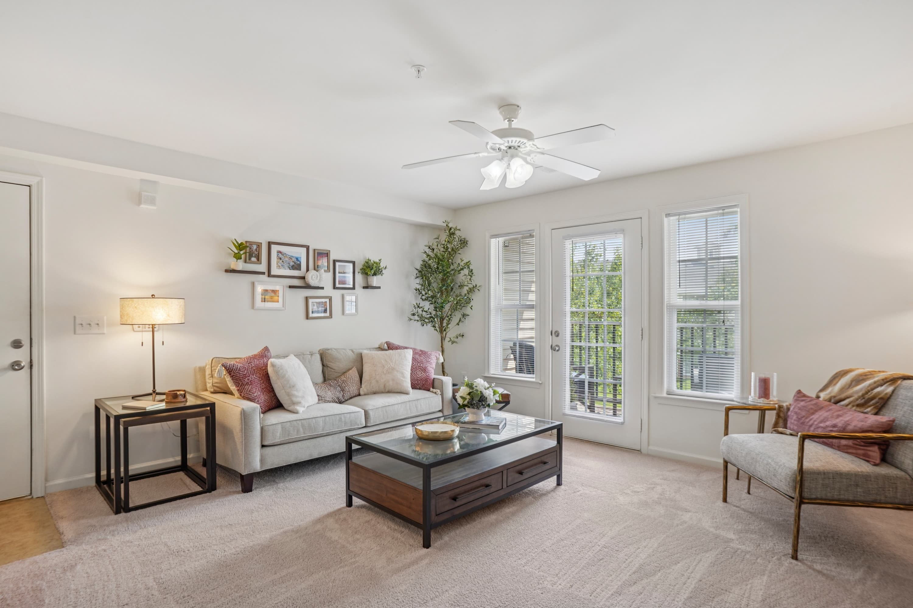 Living room in an apartment at The Pointe at Robinhood Village