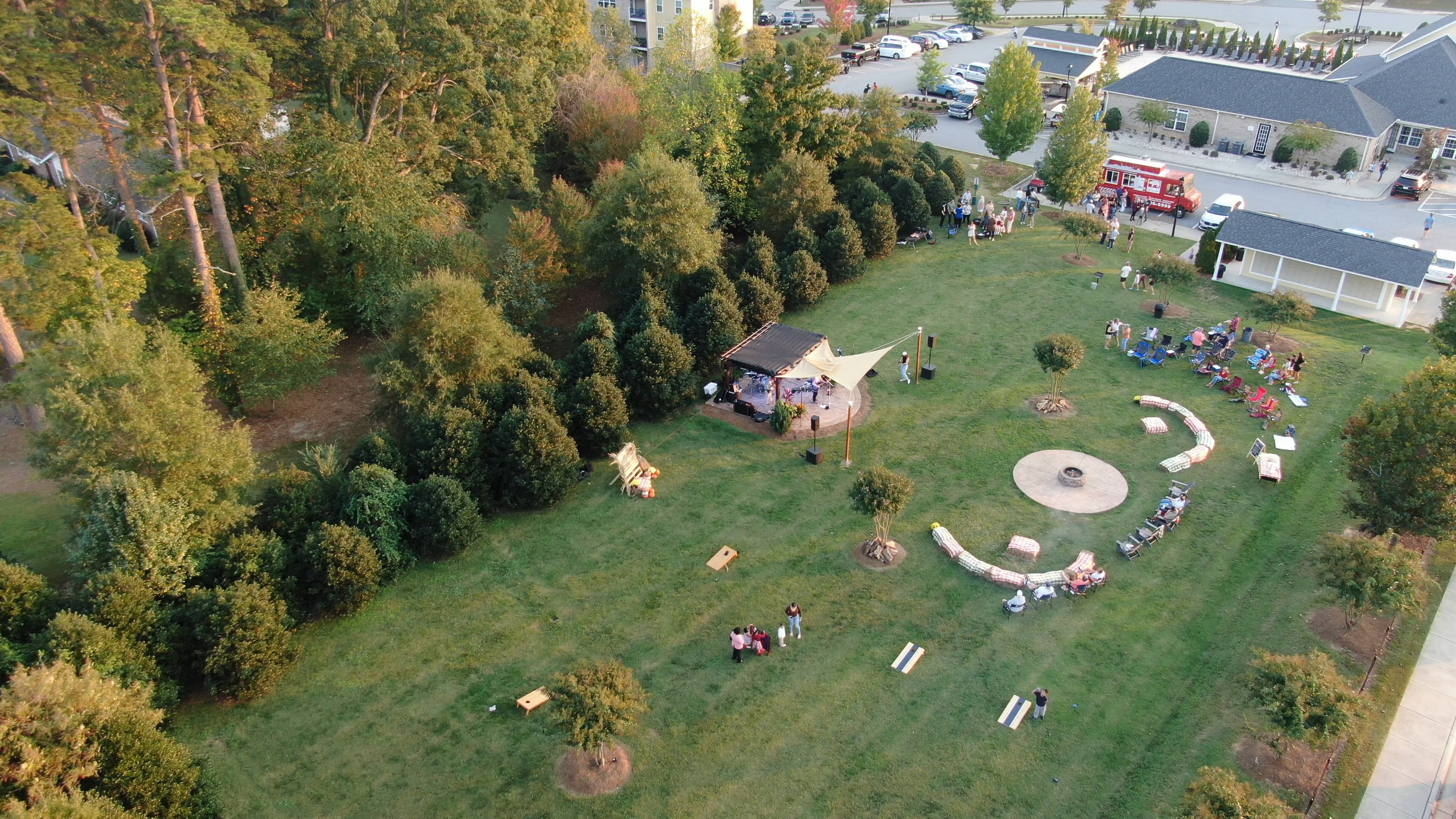 The lawn and fire pit at The Reserve at Smith Crossing